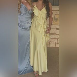 Elegant Yellow Ruffle Evening Gown